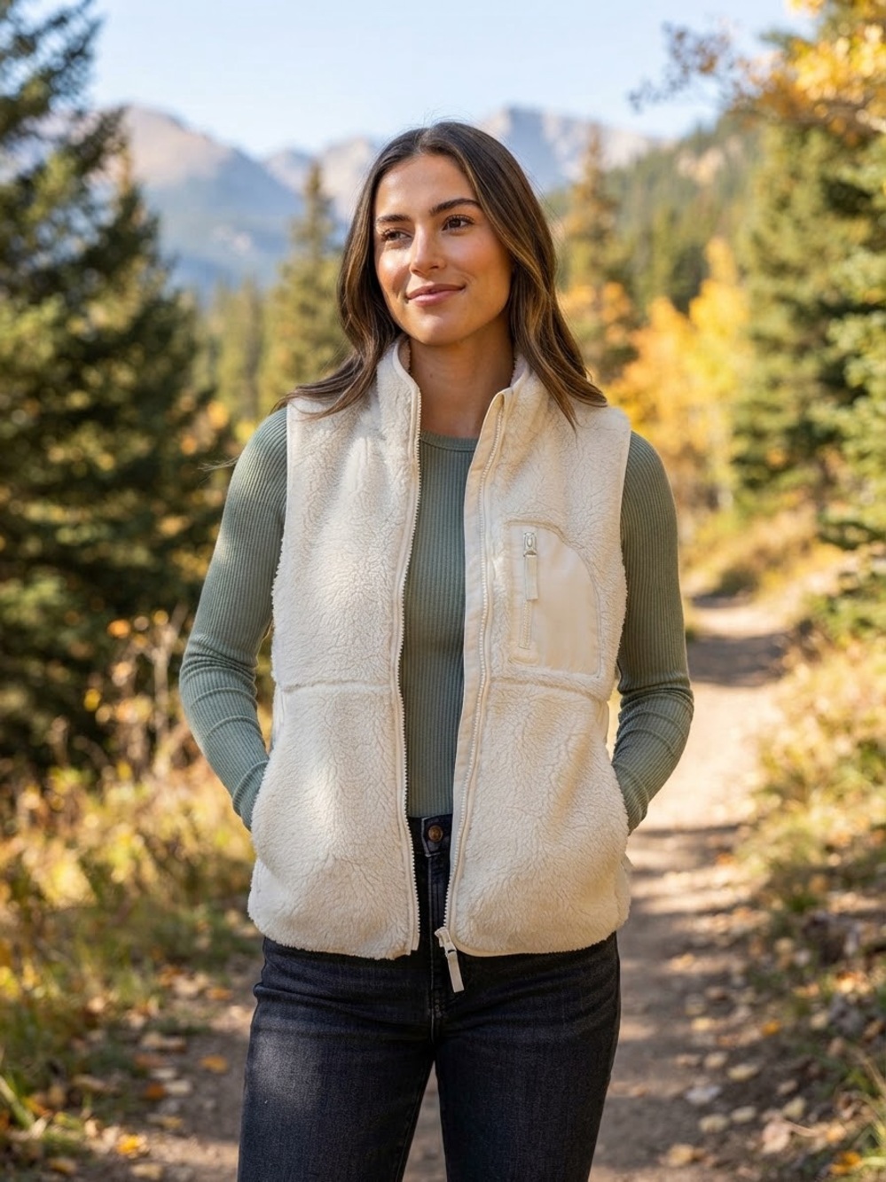 Maurices Women's Cream Sherpa Zip-Up Vest – Size L